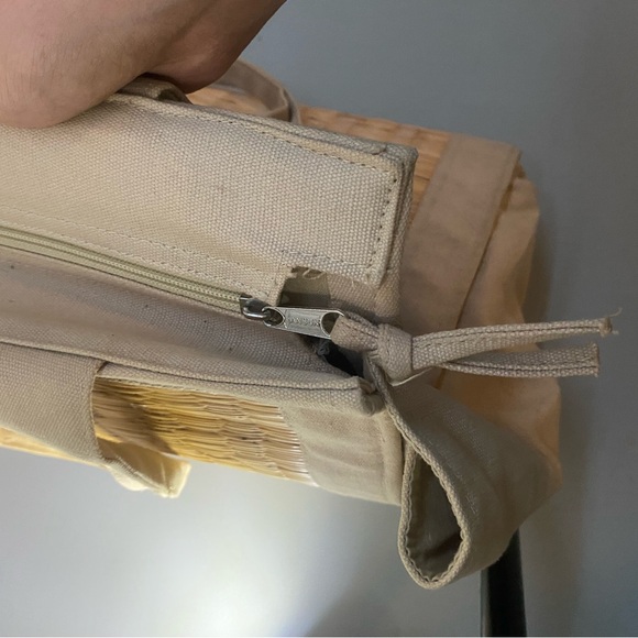 Sun N’ Sand Large Tan Woven Straw / Tissu Tote Bag / Beach bag sunnsand - Picture 6 of 16